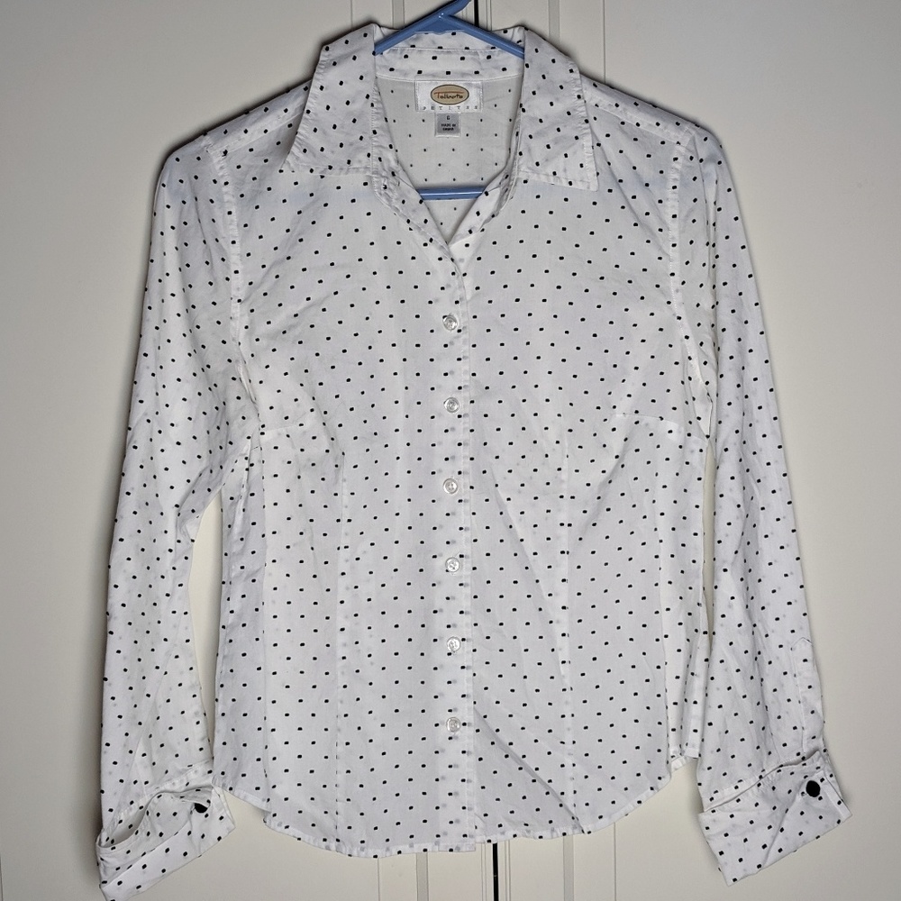 Talbots Petites White Polkadot  Button Down Shirt